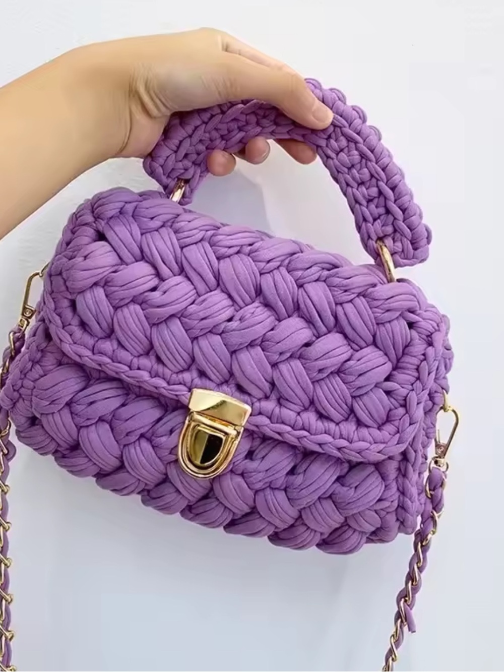 Macy's Purple Crochet Top-Handle Crossbody Bag with Gold Hardware